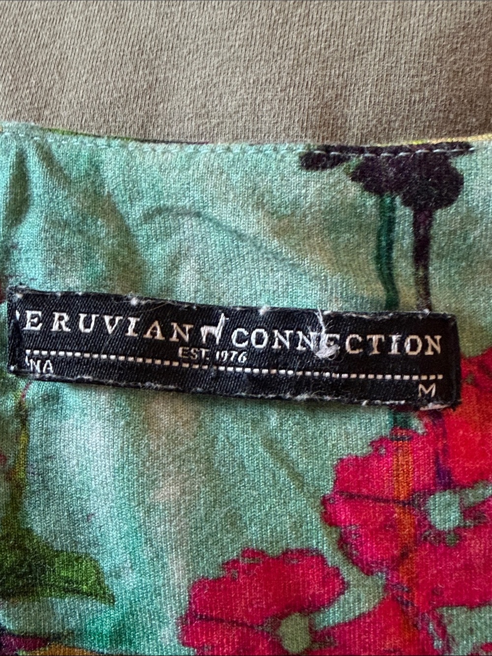 Peruvian Connection Teal Floral Short-Sleeve Scoop Dress with Pink Accents, sz M - Picture 8 of 9